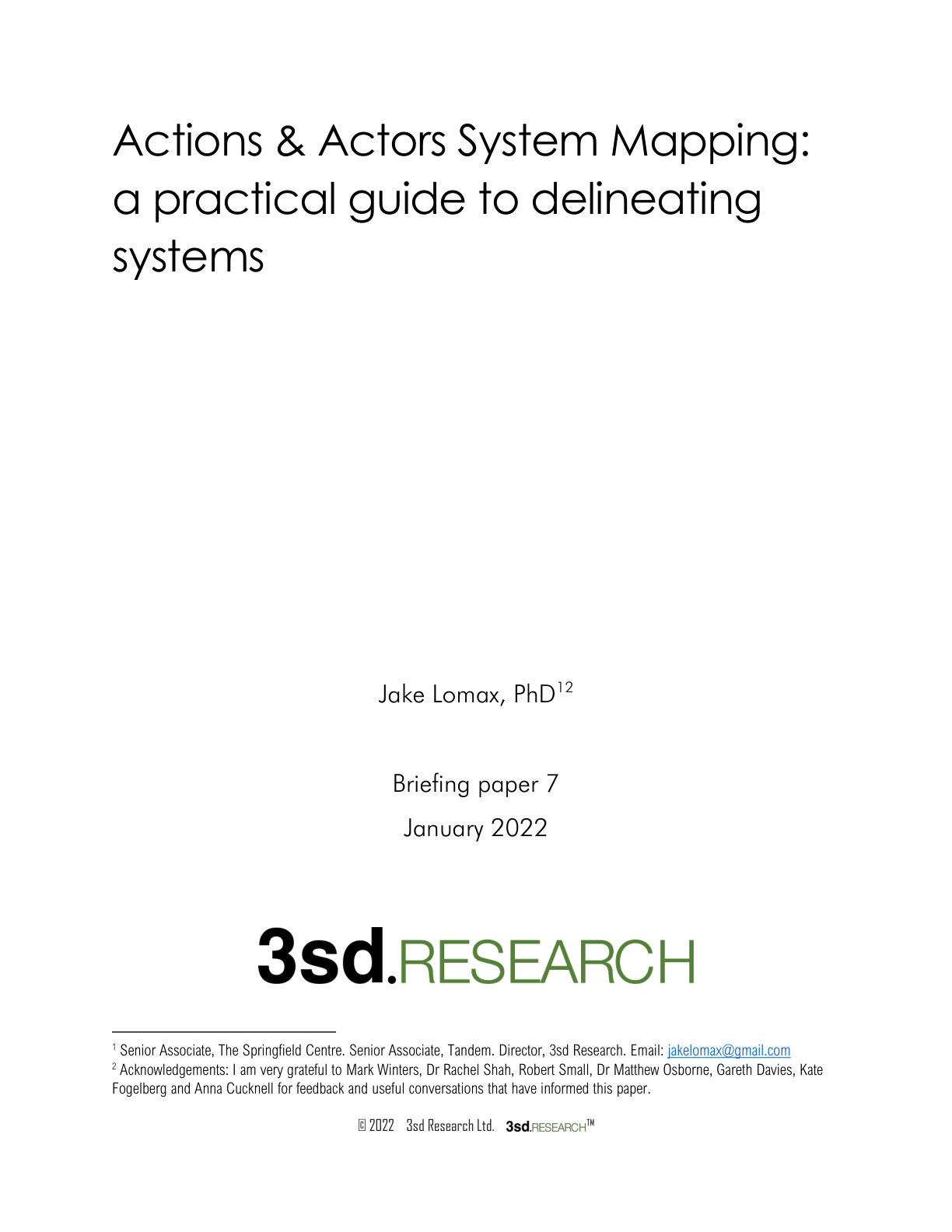 Actions & Actors System Mapping: A Practical Guide to Delineating Systems