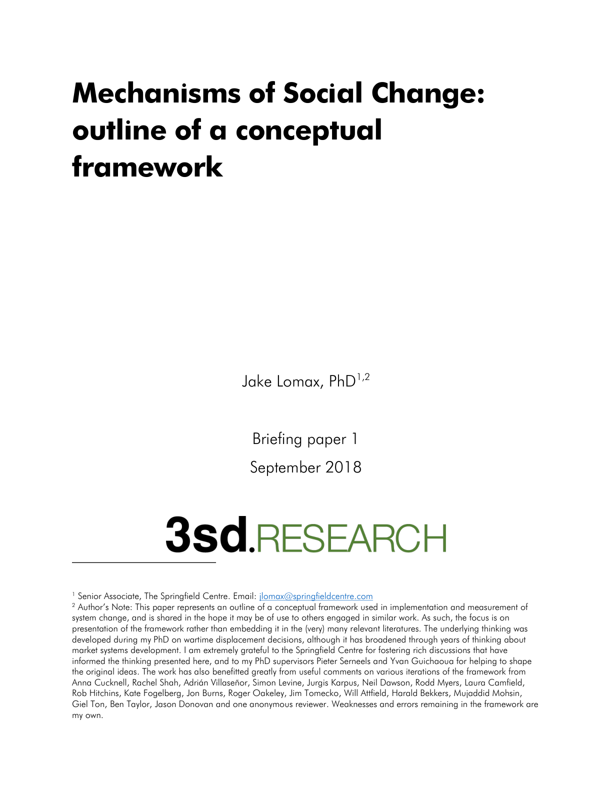 Mechanisms of Social Change: Outline of a Conceptual Framework